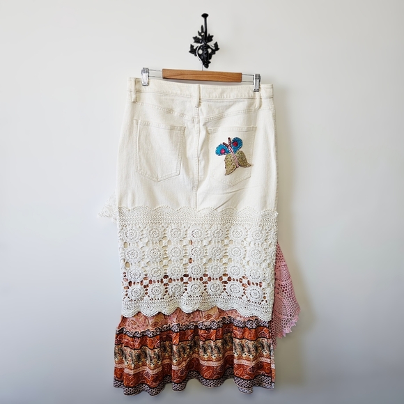 Upcycled Patchwork Lace Maxi Skirt Size 12 Boho Mixed Fabrics Reworked Vintage - Picture 4 of 11